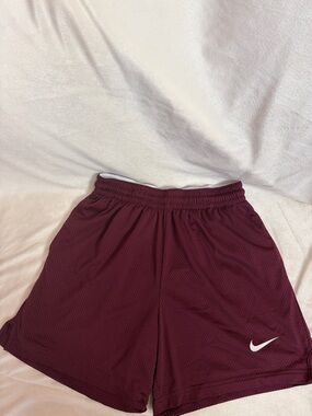 Nike Maroon Mesh Shorts with White Swoosh Logo